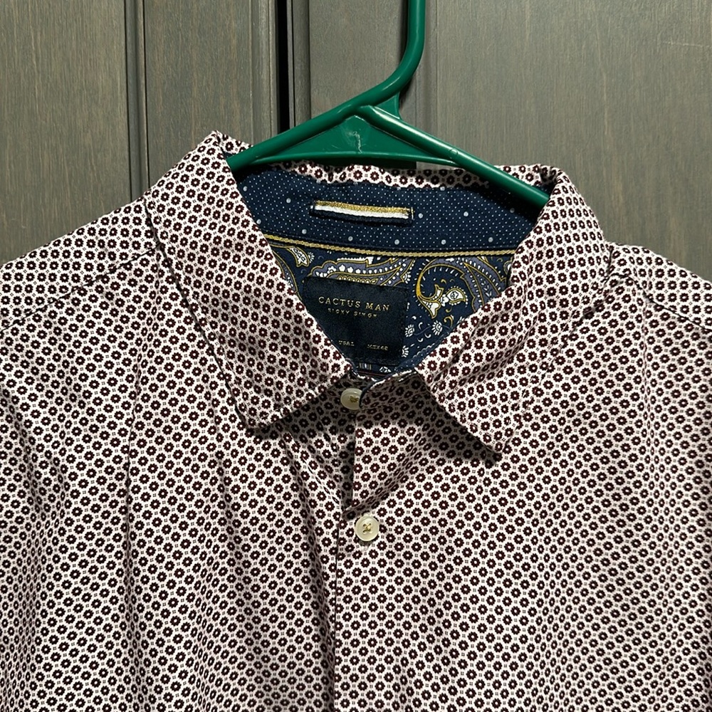 Cactus Man, Large, Maroon/Navy/White Dress Long Sleeve Button Down